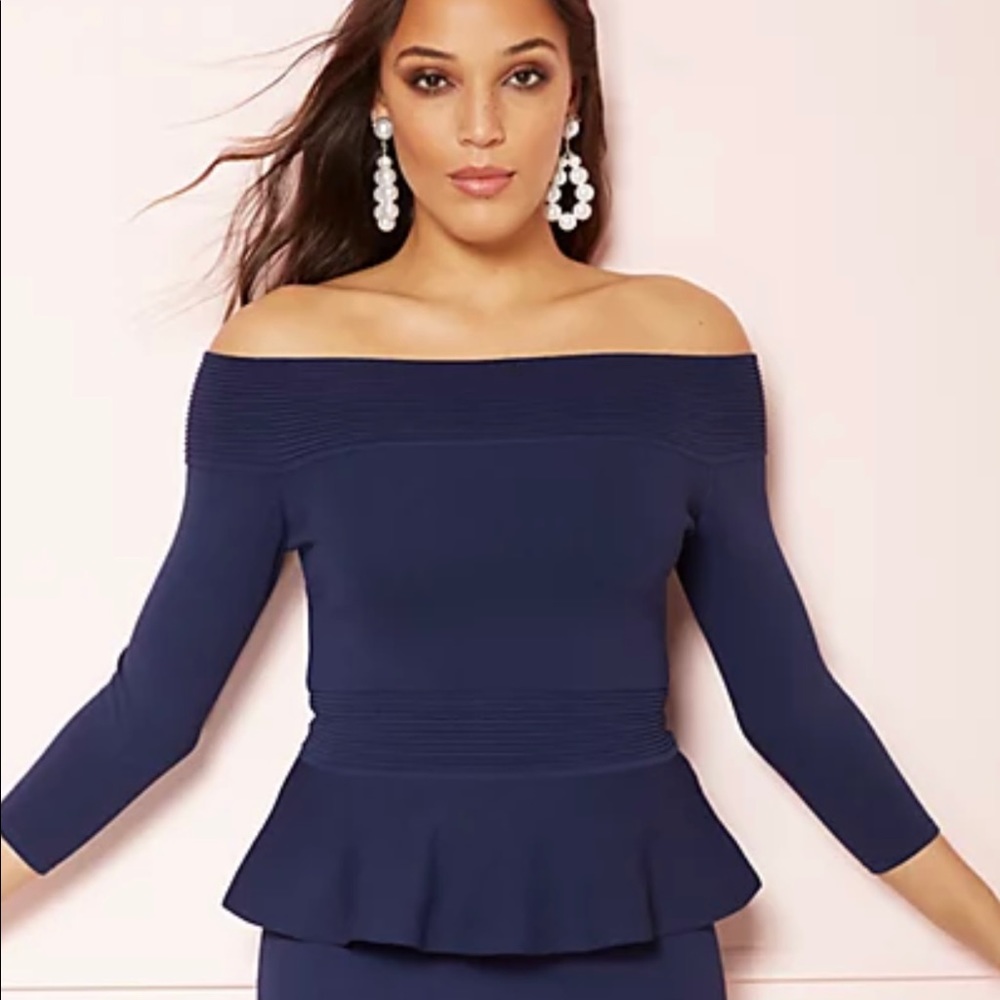 “ULRIKA” Off Shoulder Peplum Sweater Top - EVA MENDES FIESTA COLLECTION